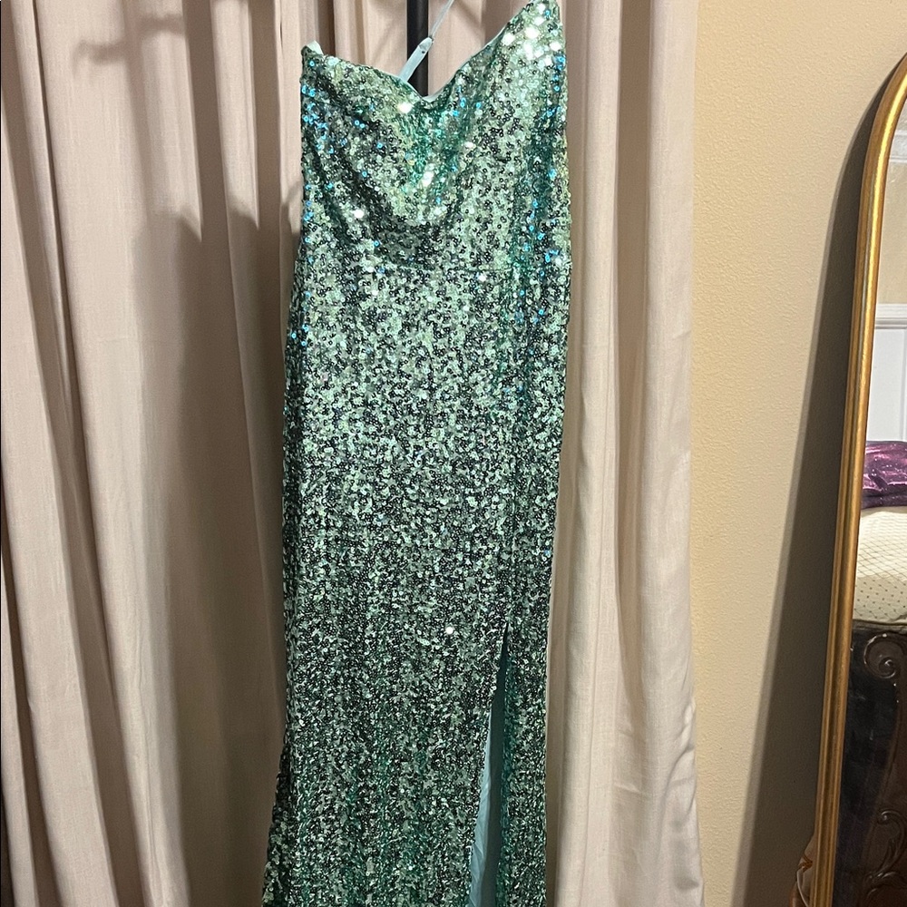One Shoulder Sequin Dress - Green